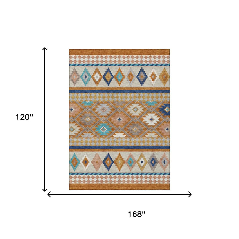 10' X 14' Orange And Copper Southwestern Washable Indoor Outdoor Area Rug Homeroots Outdoor