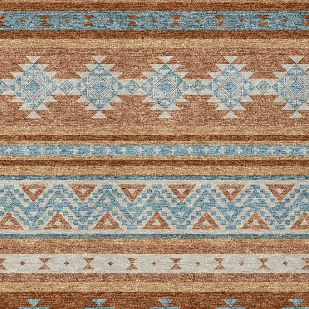 10' X 14' Orange And Copper Southwestern Washable Indoor Outdoor Area Rug Homeroots Outdoor
