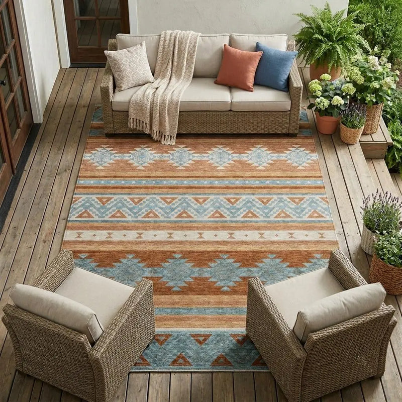 10' X 14' Orange And Copper Southwestern Washable Indoor Outdoor Area Rug Homeroots Outdoor
