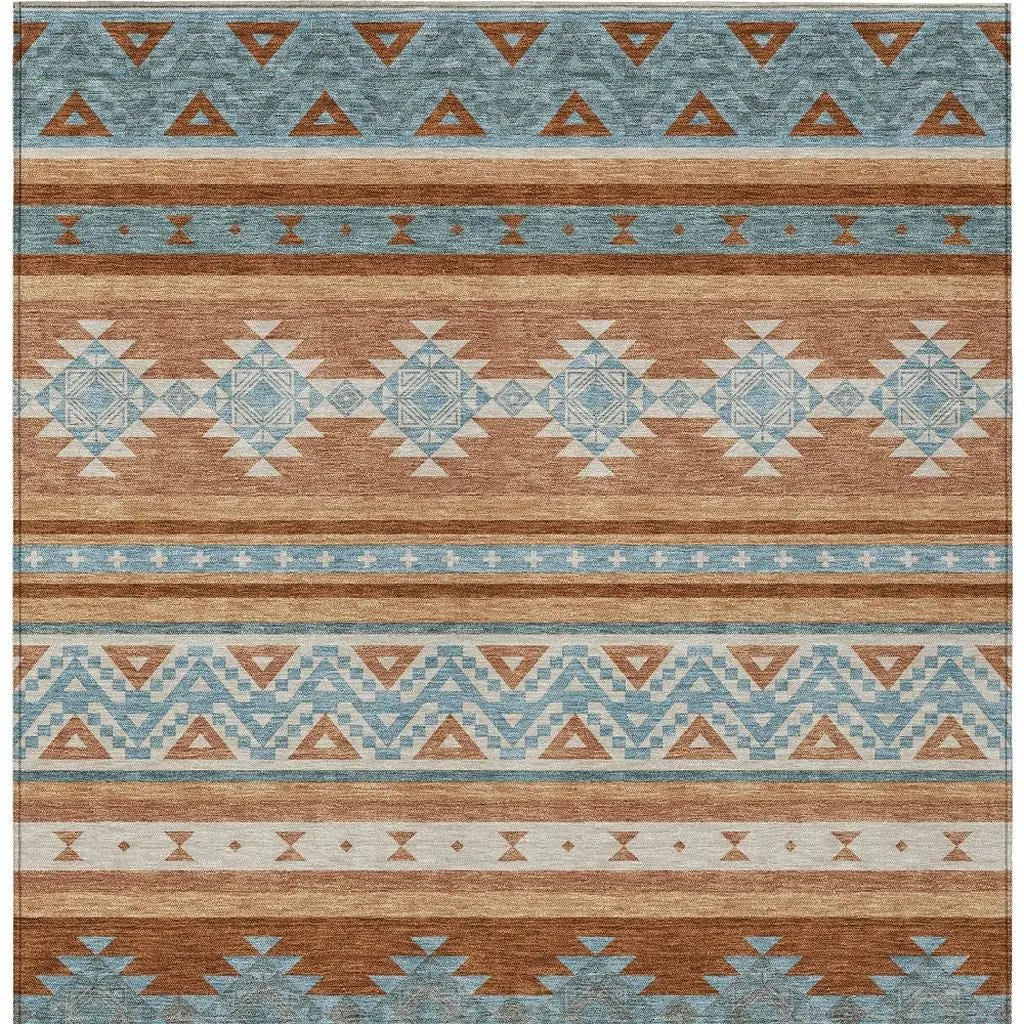 10' X 14' Orange And Copper Southwestern Washable Indoor Outdoor Area Rug Homeroots Outdoor