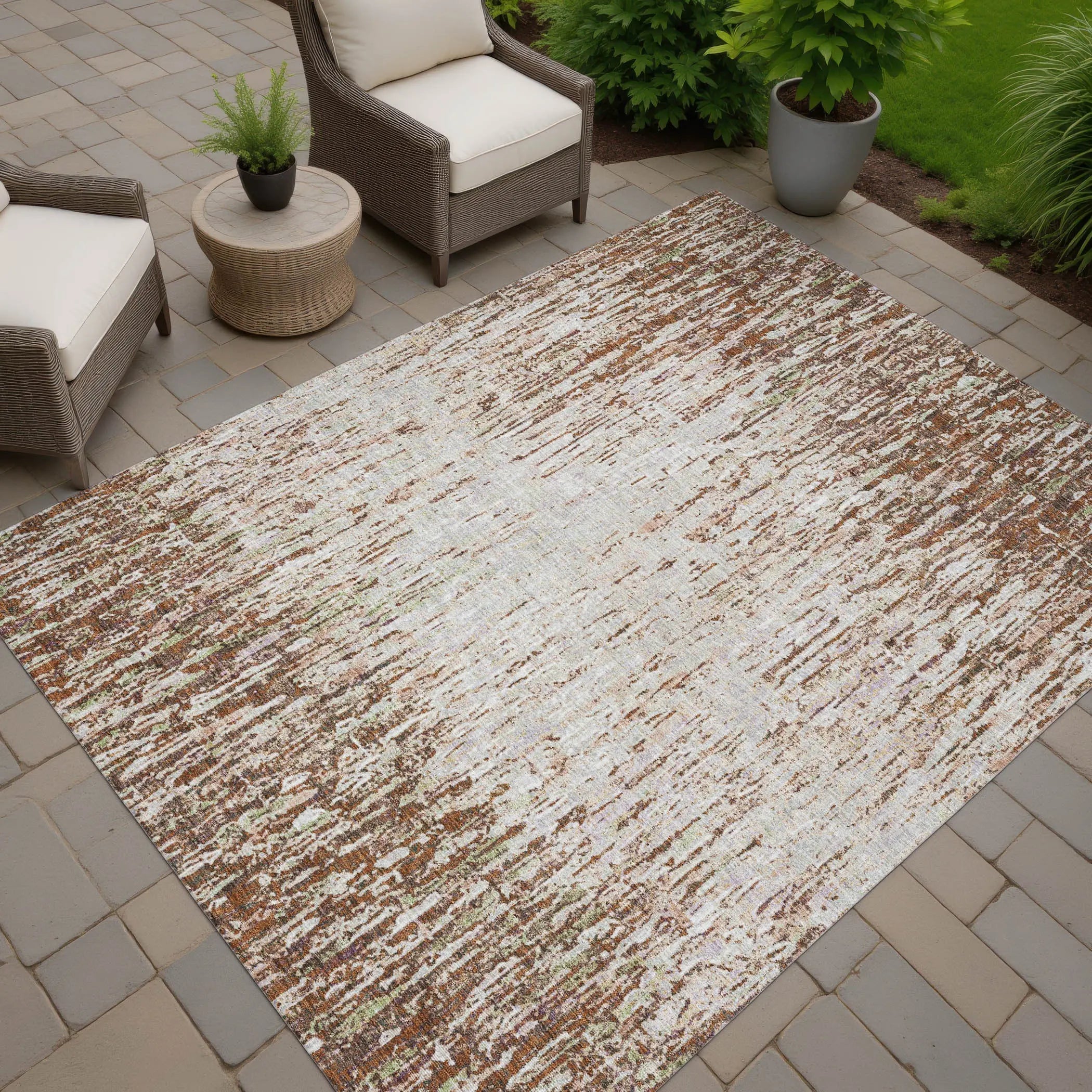 10' X 14' Orange And Copper Striped Washable Indoor Outdoor Area Rug Homeroots Outdoor