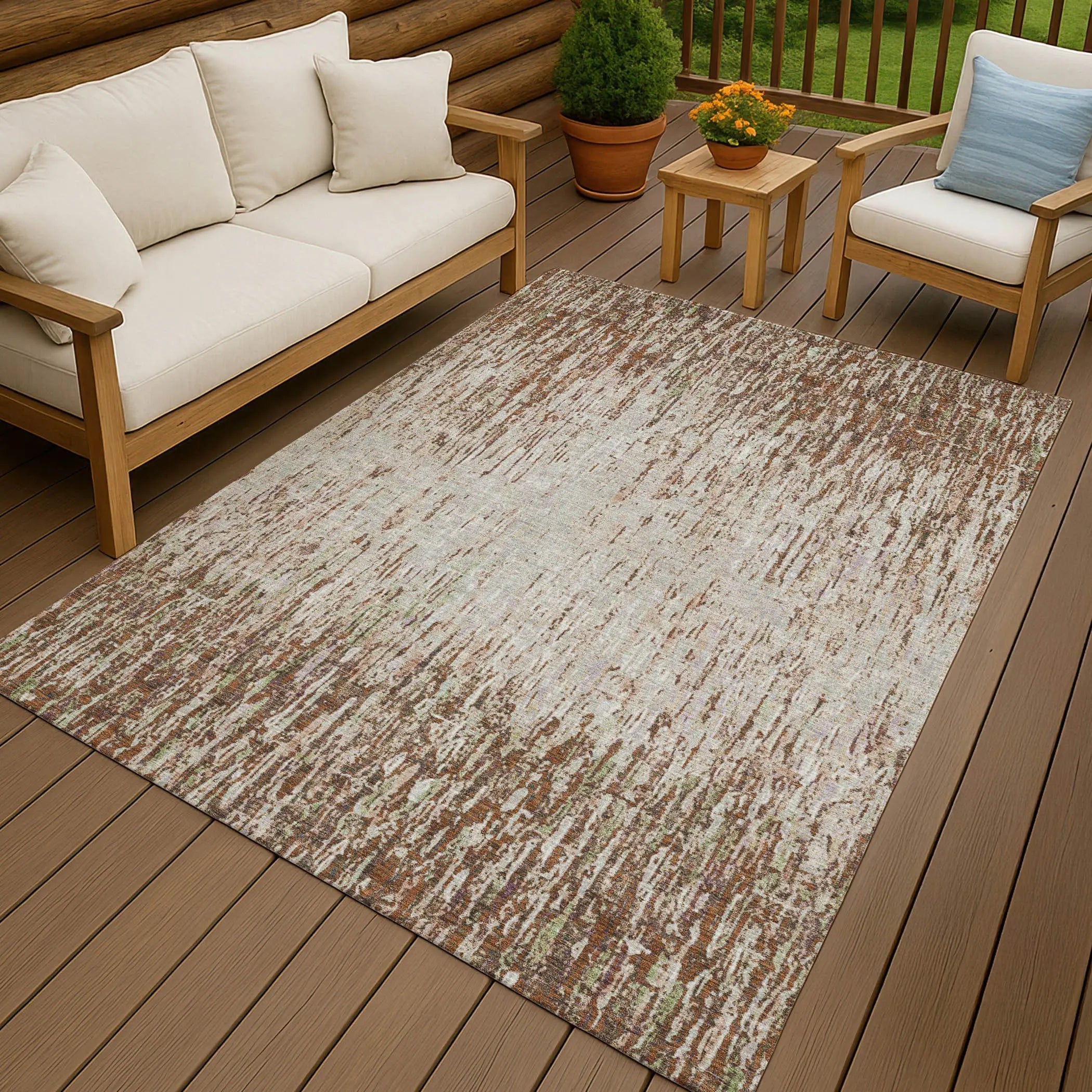10' X 14' Orange And Copper Striped Washable Indoor Outdoor Area Rug Homeroots Outdoor