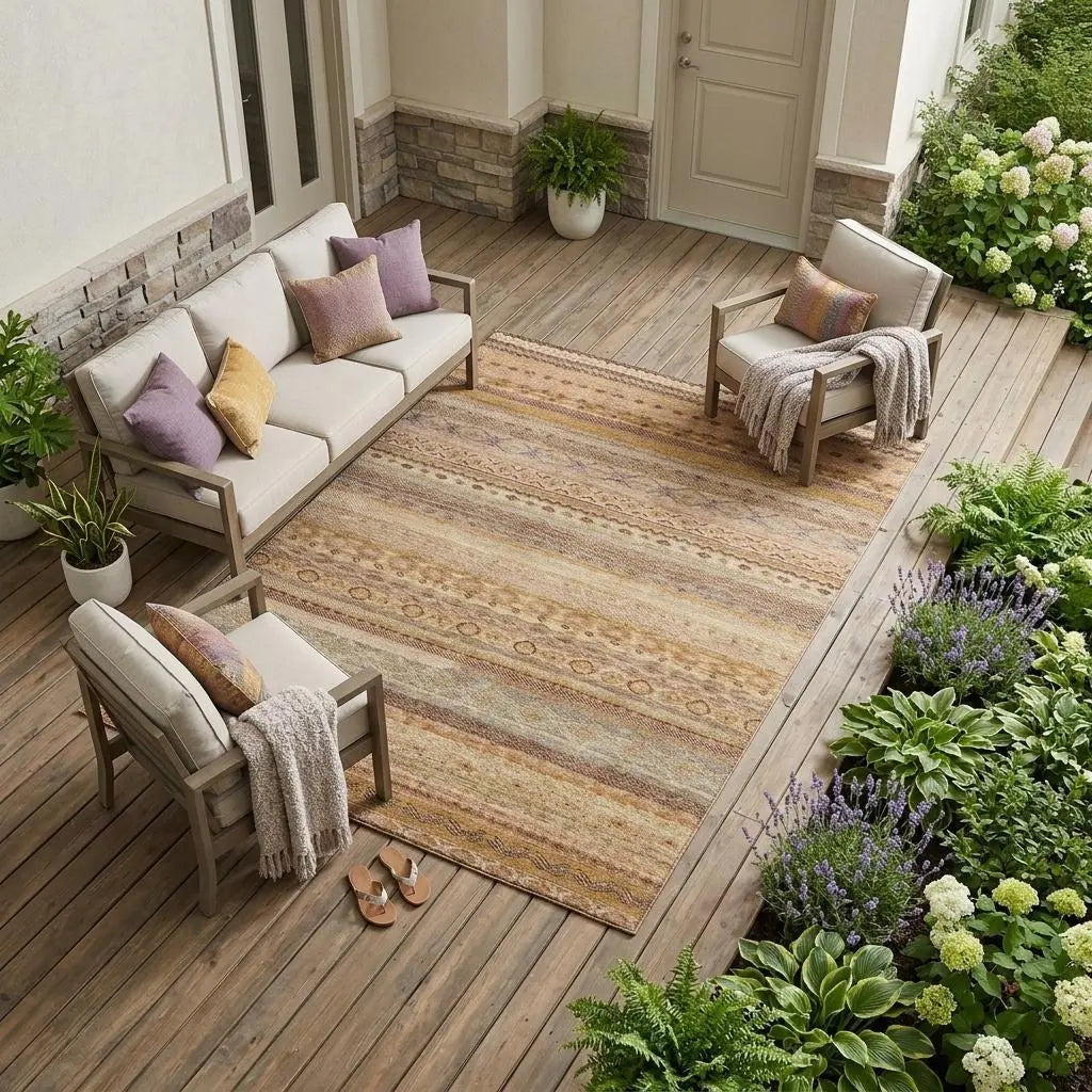 10' X 14' Orange And Copper Striped Washable Indoor Outdoor Area Rug Homeroots Outdoor