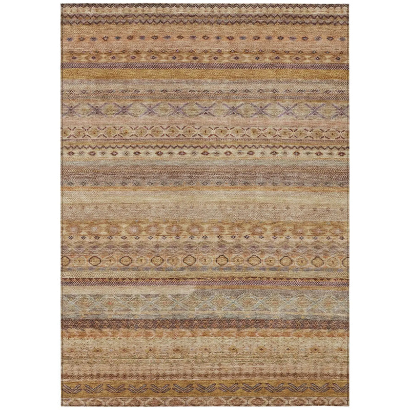 10' X 14' Orange And Copper Striped Washable Indoor Outdoor Area Rug Homeroots Outdoor