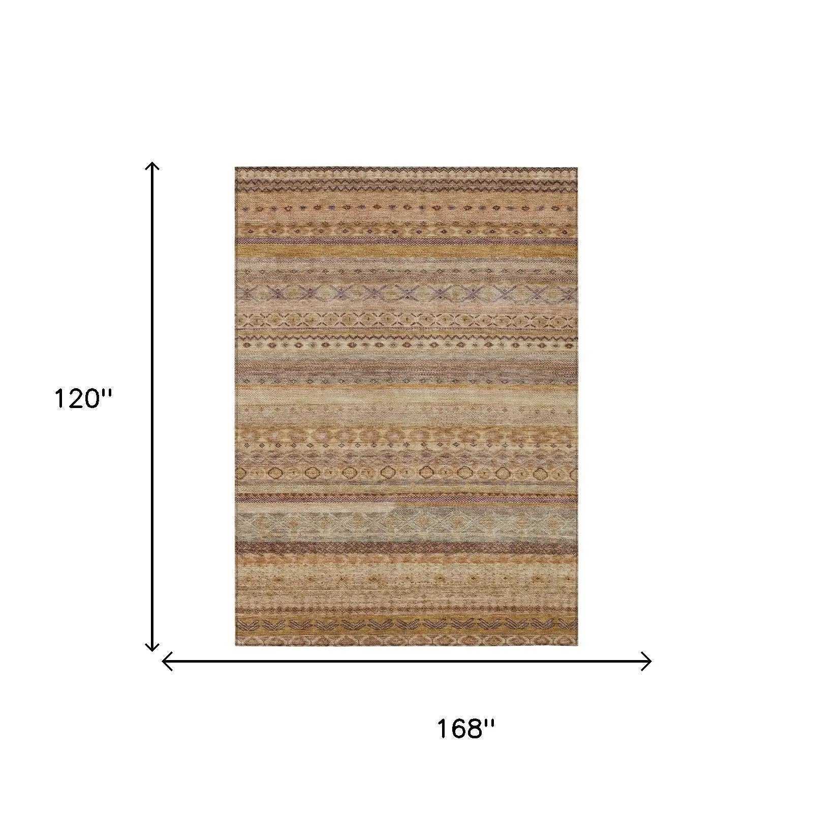10' X 14' Orange And Copper Striped Washable Indoor Outdoor Area Rug Homeroots Outdoor