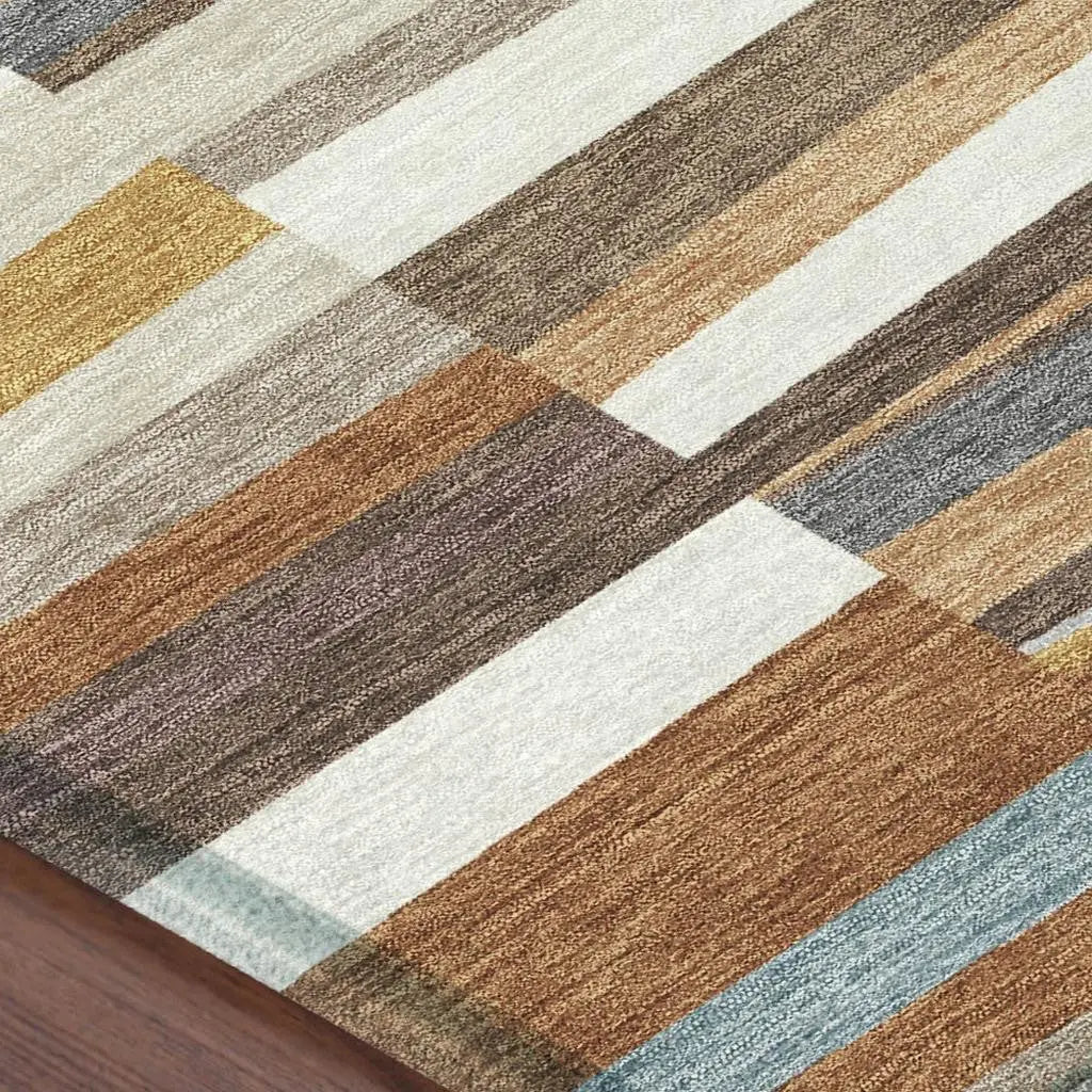 10' X 14' Orange And Copper Striped Washable Indoor Outdoor Area Rug Homeroots Outdoor