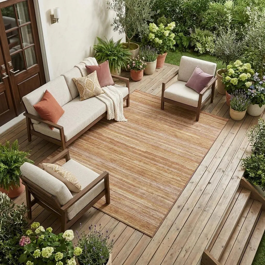 10' X 14' Orange And Copper Striped Washable Indoor Outdoor Area Rug Homeroots Outdoor