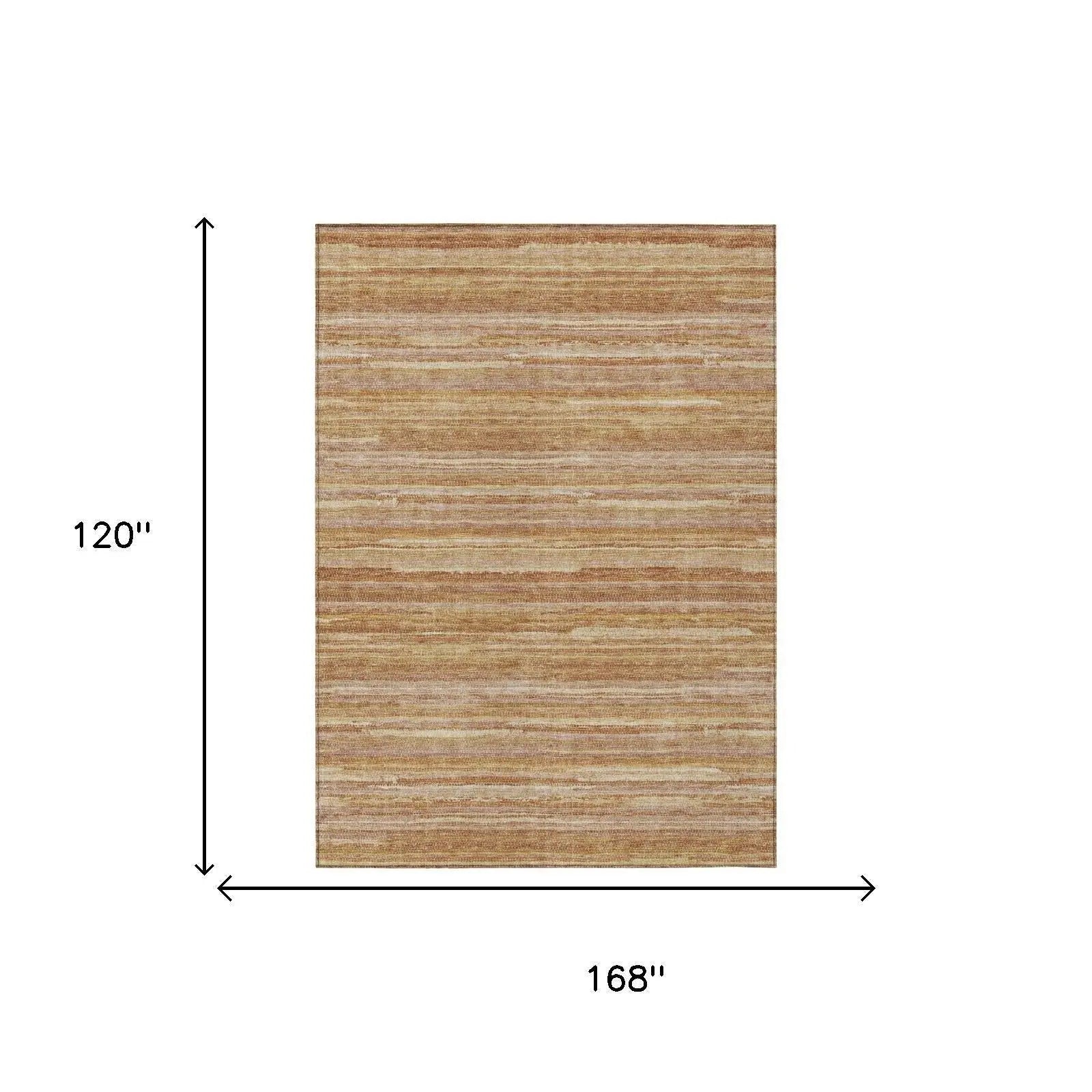 10' X 14' Orange And Copper Striped Washable Indoor Outdoor Area Rug Homeroots Outdoor