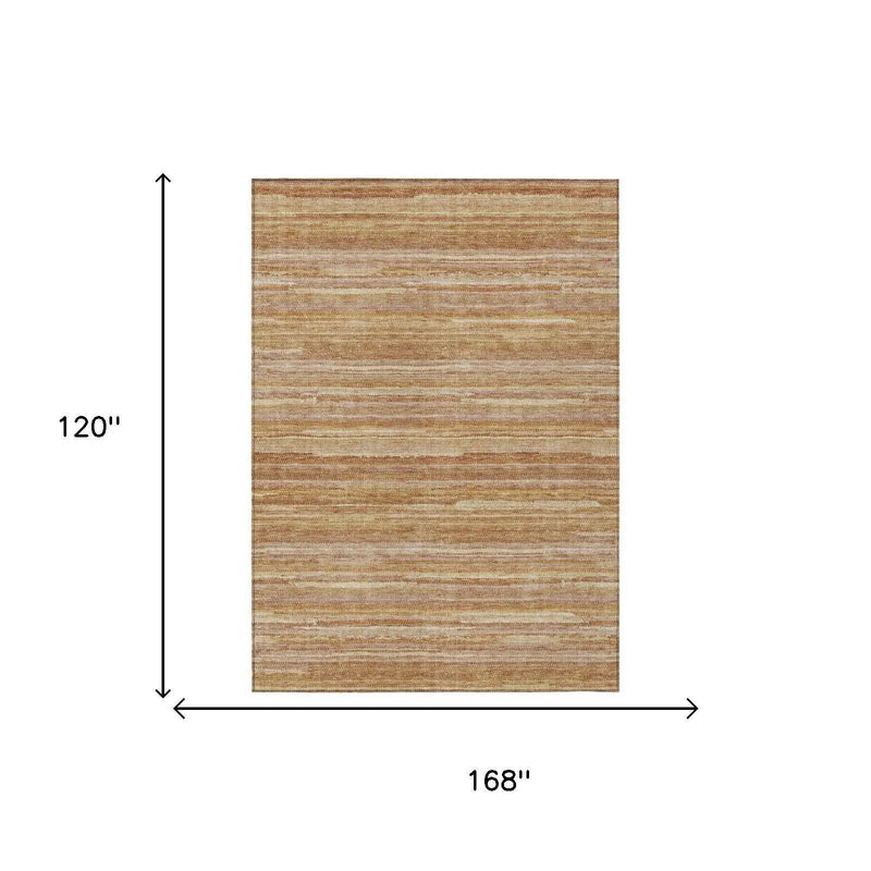 10' X 14' Orange And Copper Striped Washable Indoor Outdoor Area Rug Homeroots Outdoor