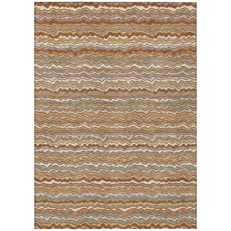 10' X 14' Orange And Copper Striped Washable Indoor Outdoor Area Rug Homeroots Outdoor
