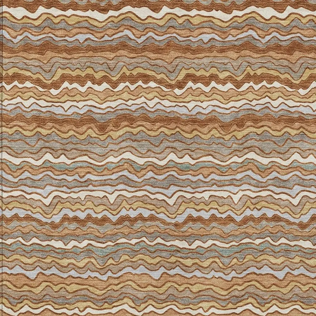 10' X 14' Orange And Copper Striped Washable Indoor Outdoor Area Rug Homeroots Outdoor