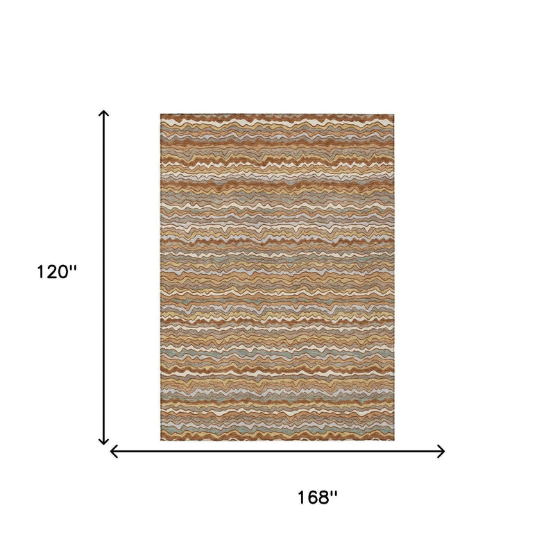 10' X 14' Orange And Copper Striped Washable Indoor Outdoor Area Rug Homeroots Outdoor
