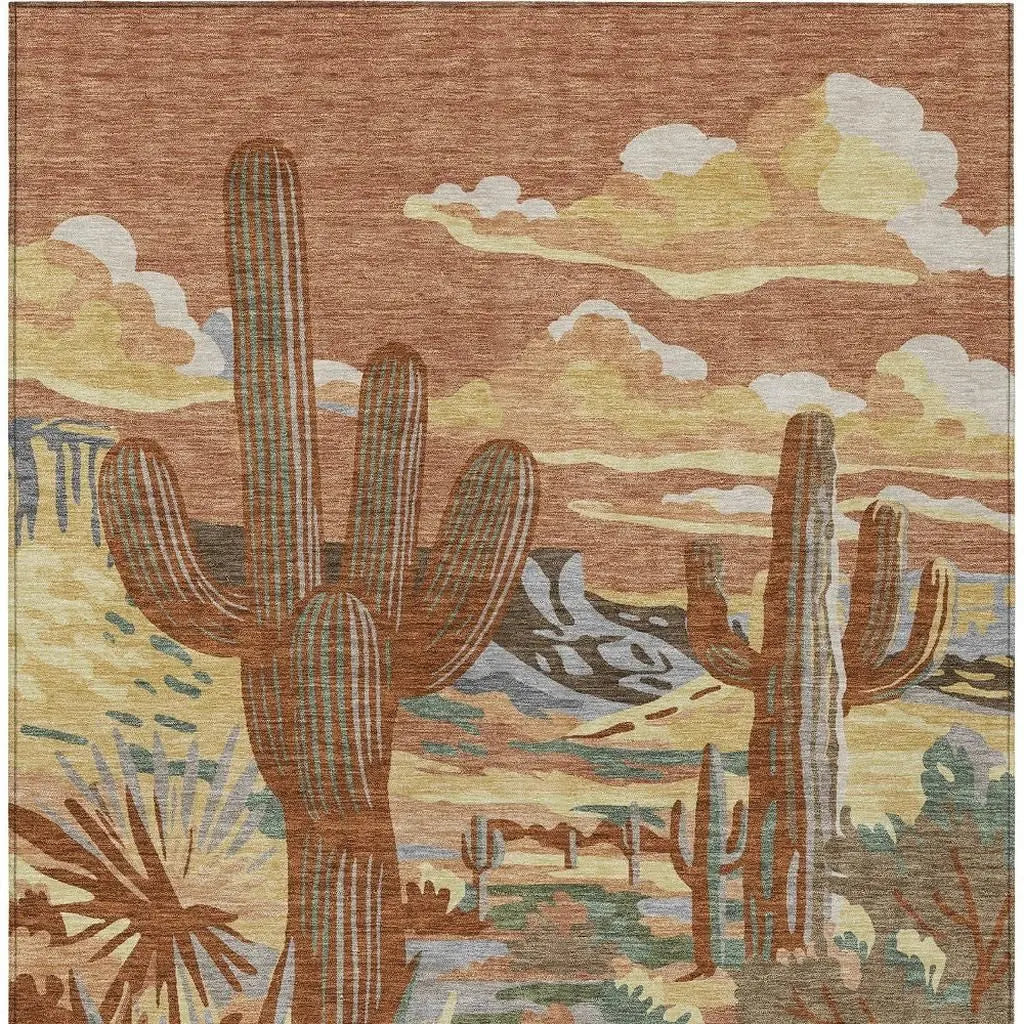10' X 14' Orange And Copper Trees Washable Indoor Outdoor Area Rug Homeroots Outdoor