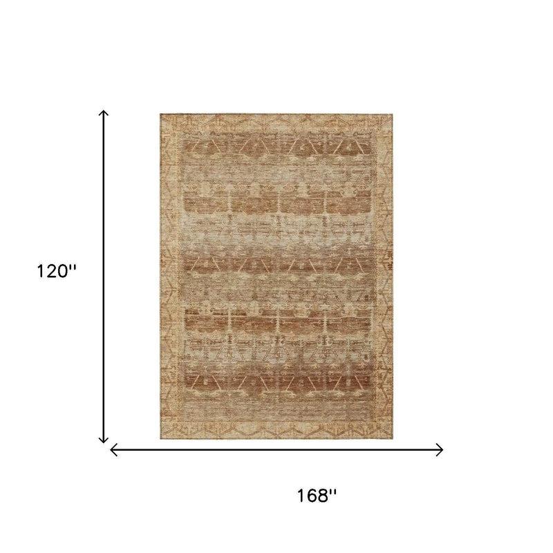 10' X 14' Orange And Copper Tribal Washable Indoor Outdoor Area Rug Homeroots Outdoor