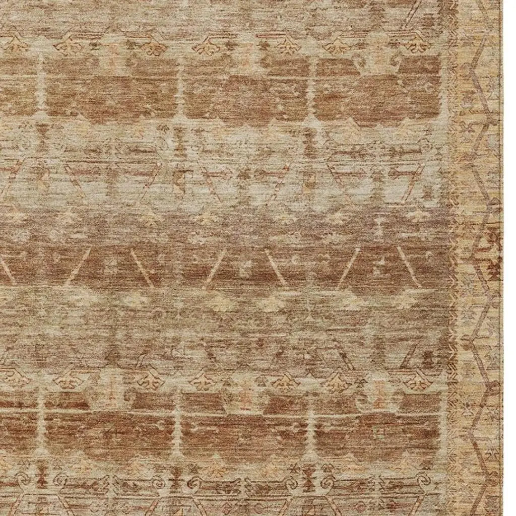 10' X 14' Orange And Copper Tribal Washable Indoor Outdoor Area Rug Homeroots Outdoor