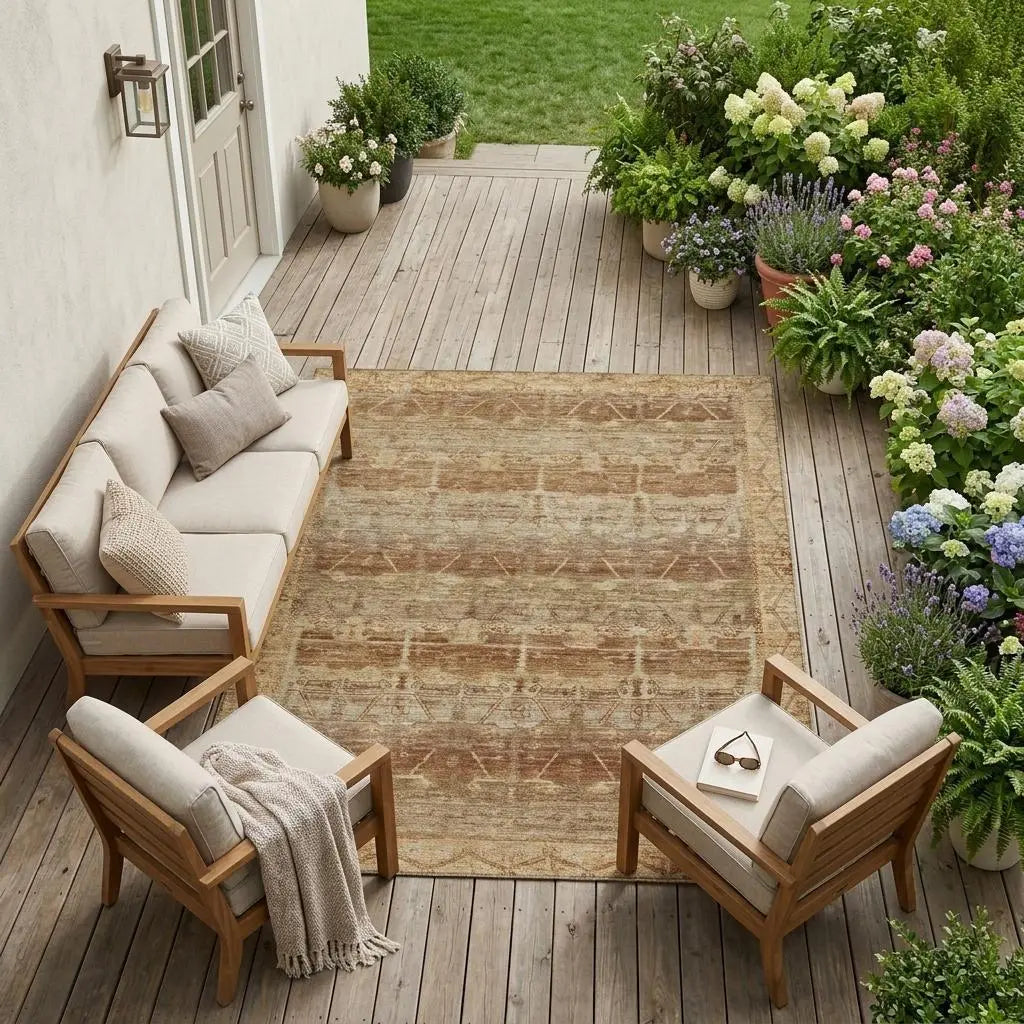 10' X 14' Orange And Copper Tribal Washable Indoor Outdoor Area Rug Homeroots Outdoor