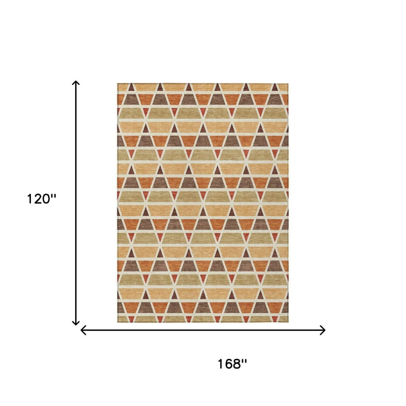 10' X 14' Orange And Cream Geometric Washable Indoor Outdoor Area Rug Homeroots Outdoor