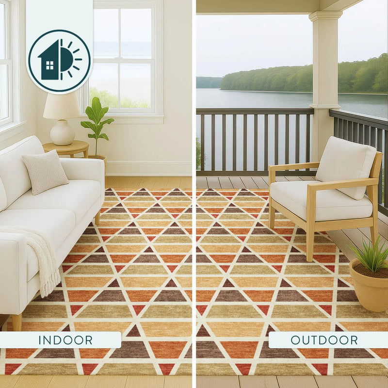 10' X 14' Orange And Cream Geometric Washable Indoor Outdoor Area Rug Homeroots Outdoor