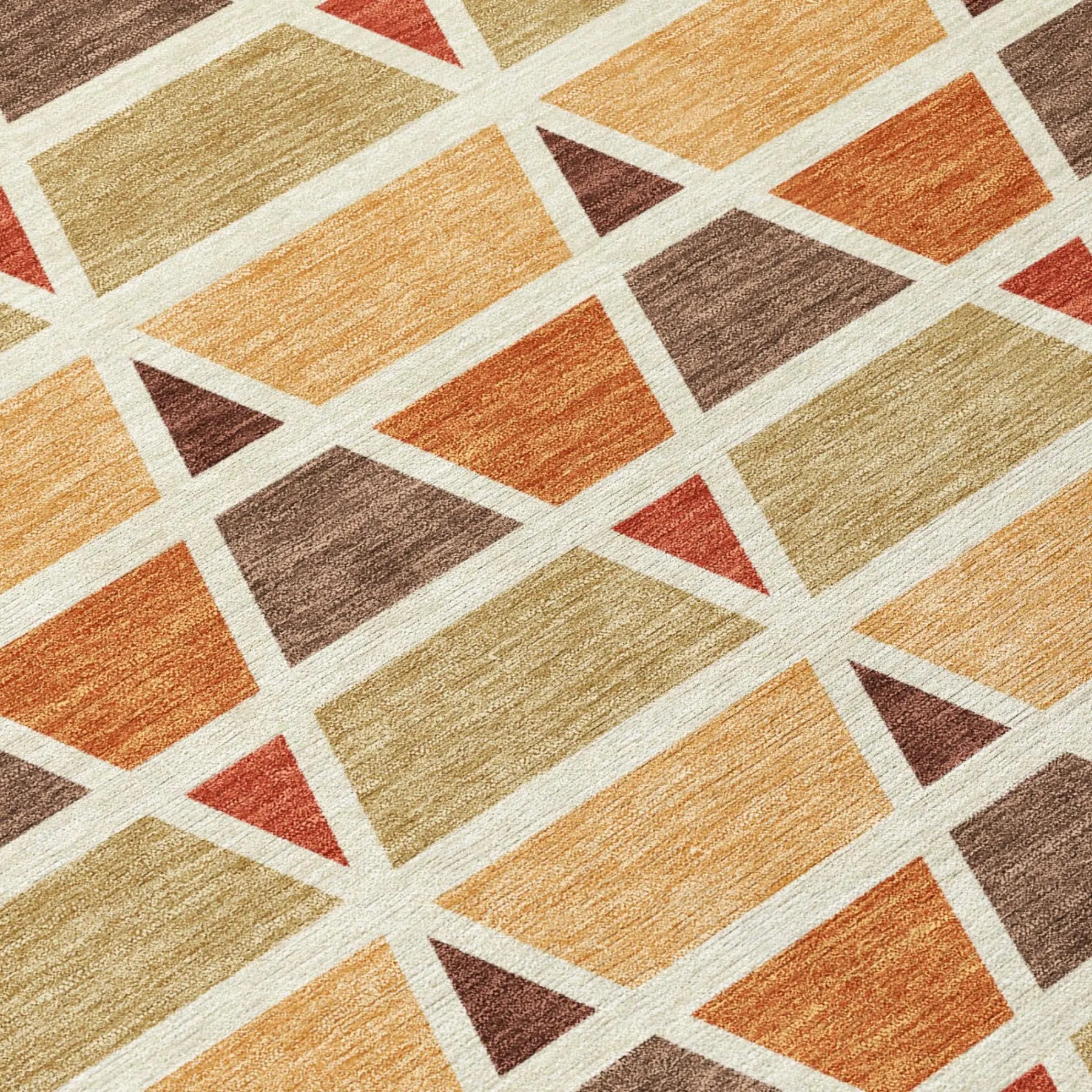 10' X 14' Orange And Cream Geometric Washable Indoor Outdoor Area Rug Homeroots Outdoor