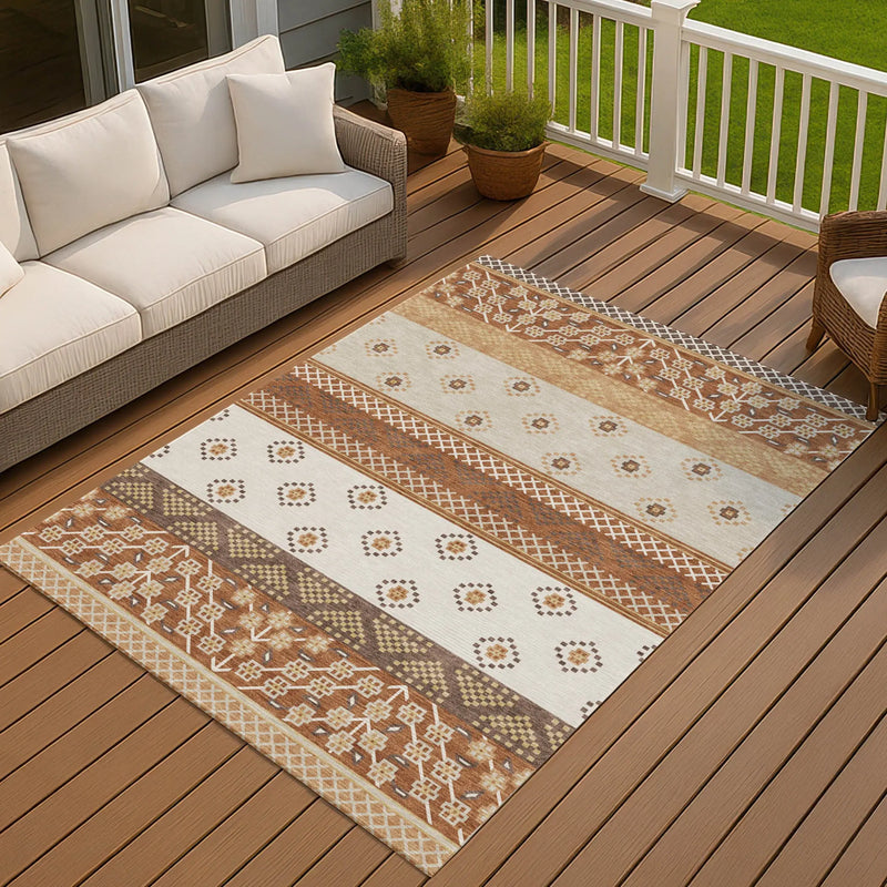 10' X 14' Orange And Denim Blue Striped Washable Indoor Outdoor Area Rug Homeroots Outdoor