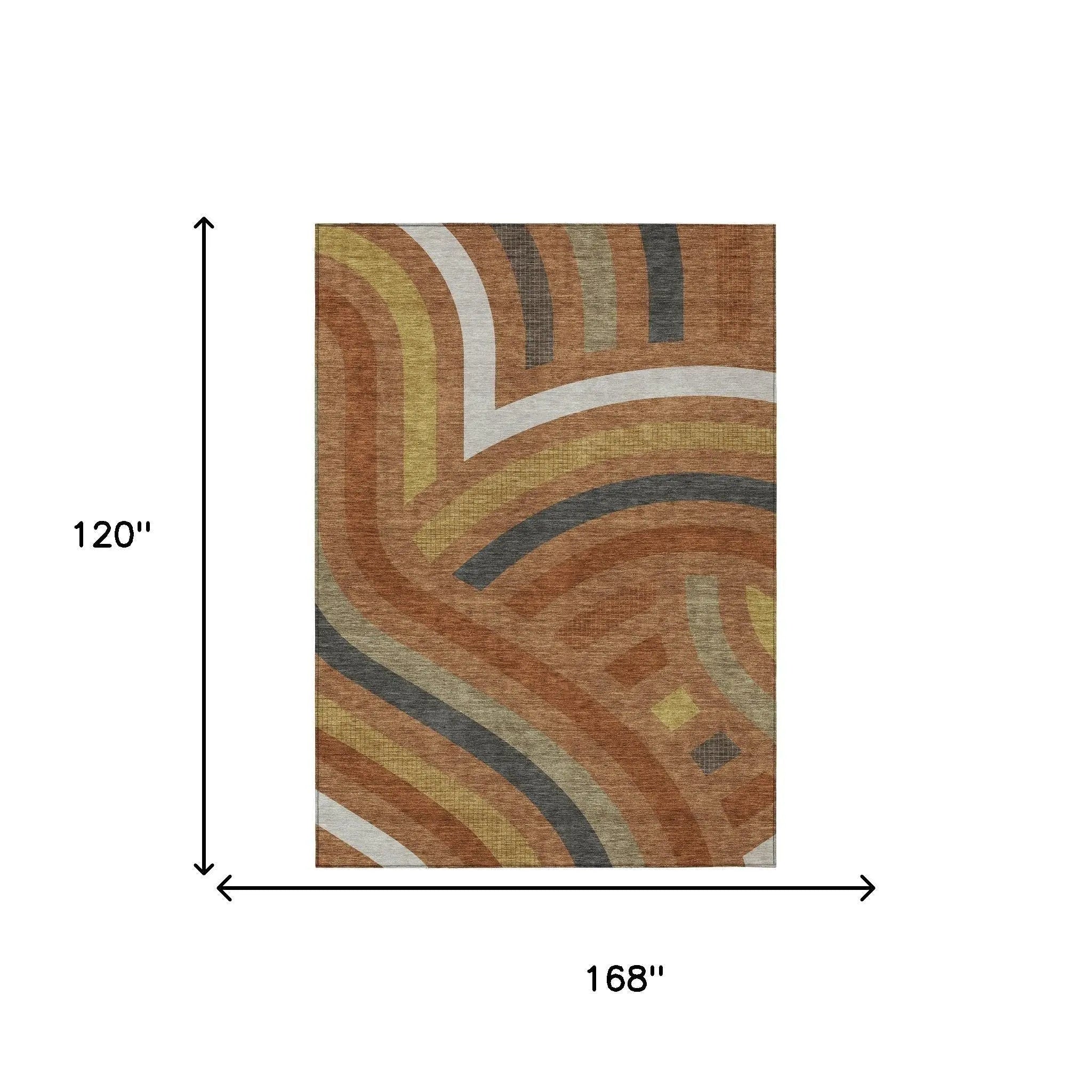 10' X 14' Orange And Gold Abstract Washable Indoor Outdoor Area Rug Homeroots Outdoor