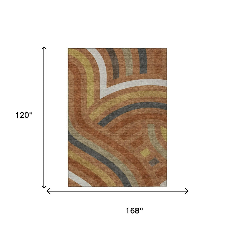 10' X 14' Orange And Gold Abstract Washable Indoor Outdoor Area Rug Homeroots Outdoor
