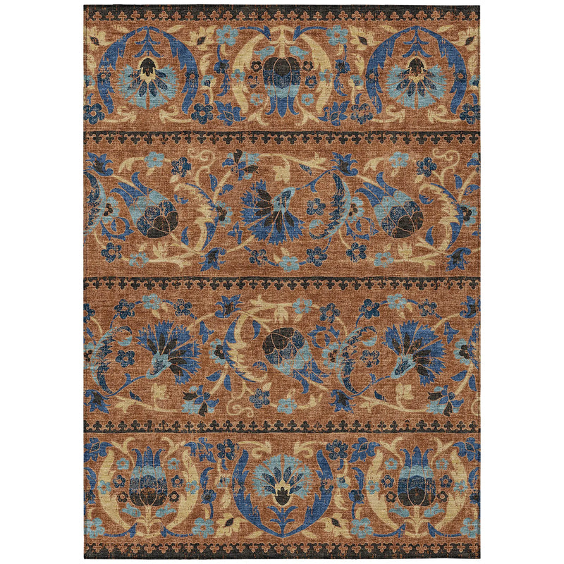 10' X 14' Orange And Gold Floral Washable Indoor Outdoor Area Rug Homeroots Outdoor