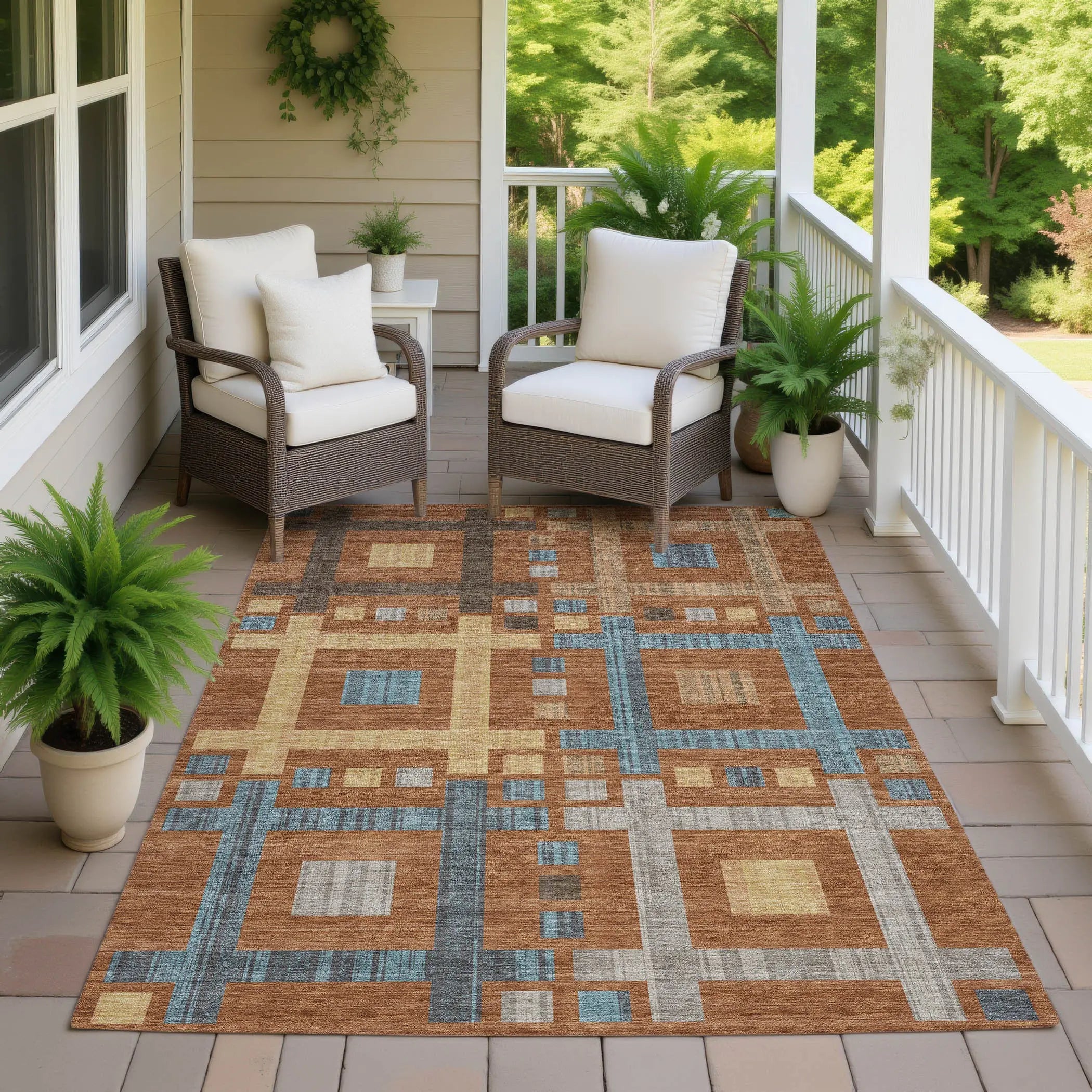 10' X 14' Orange And Gold Geometric Washable Indoor Outdoor Area Rug Homeroots Outdoor