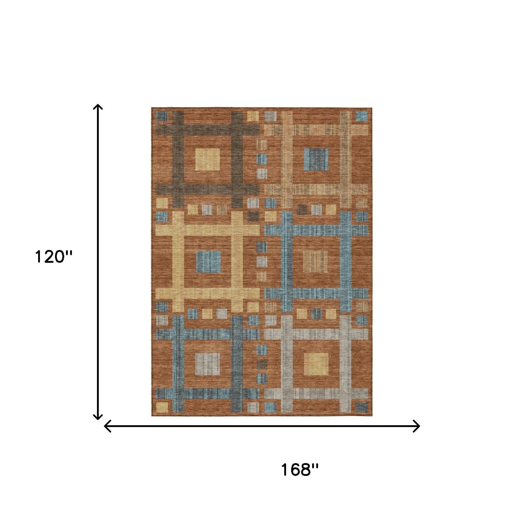 10' X 14' Orange And Gold Geometric Washable Indoor Outdoor Area Rug Homeroots Outdoor