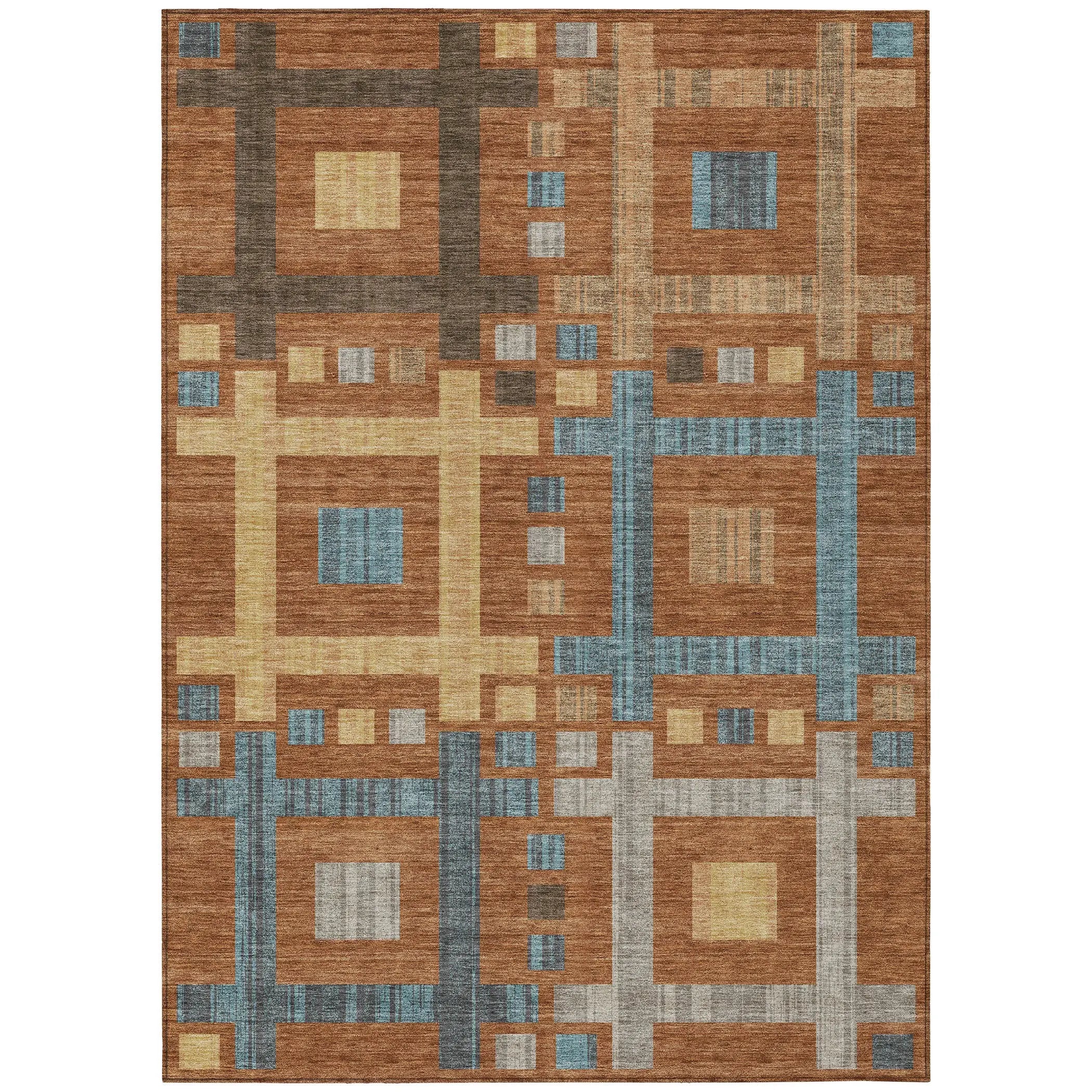10' X 14' Orange And Gold Geometric Washable Indoor Outdoor Area Rug Homeroots Outdoor