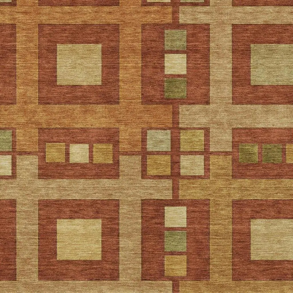 10' X 14' Orange And Gold Geometric Washable Indoor Outdoor Area Rug Homeroots Outdoor