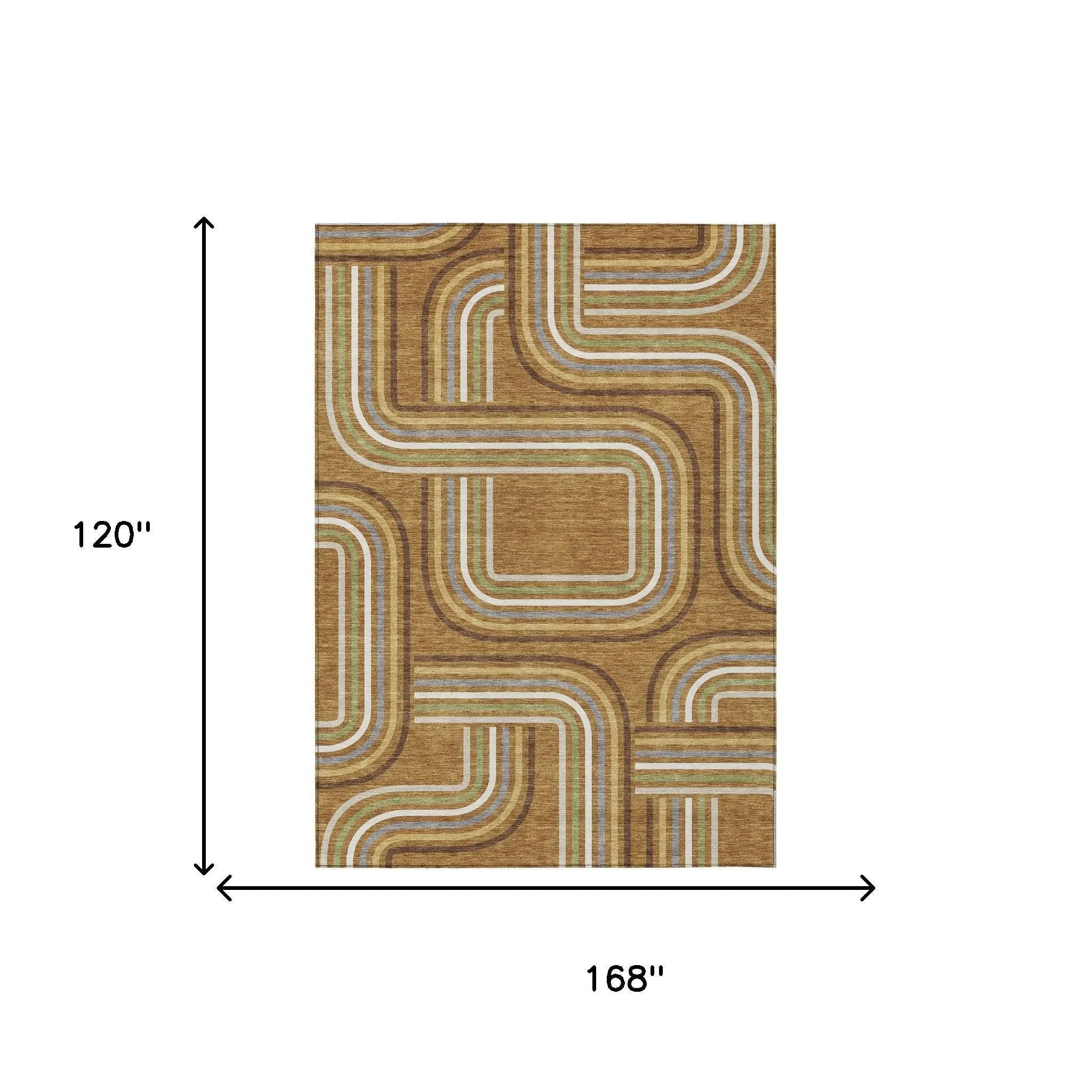 10' X 14' Orange And Gold Geometric Washable Indoor Outdoor Area Rug Homeroots Outdoor