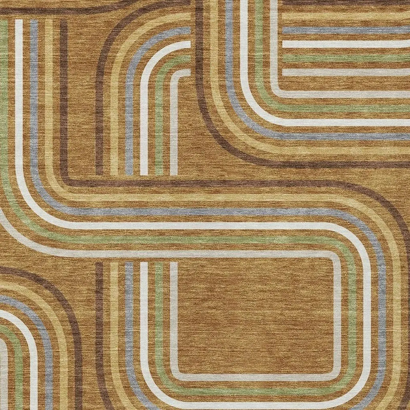 10' X 14' Orange And Gold Geometric Washable Indoor Outdoor Area Rug Homeroots Outdoor