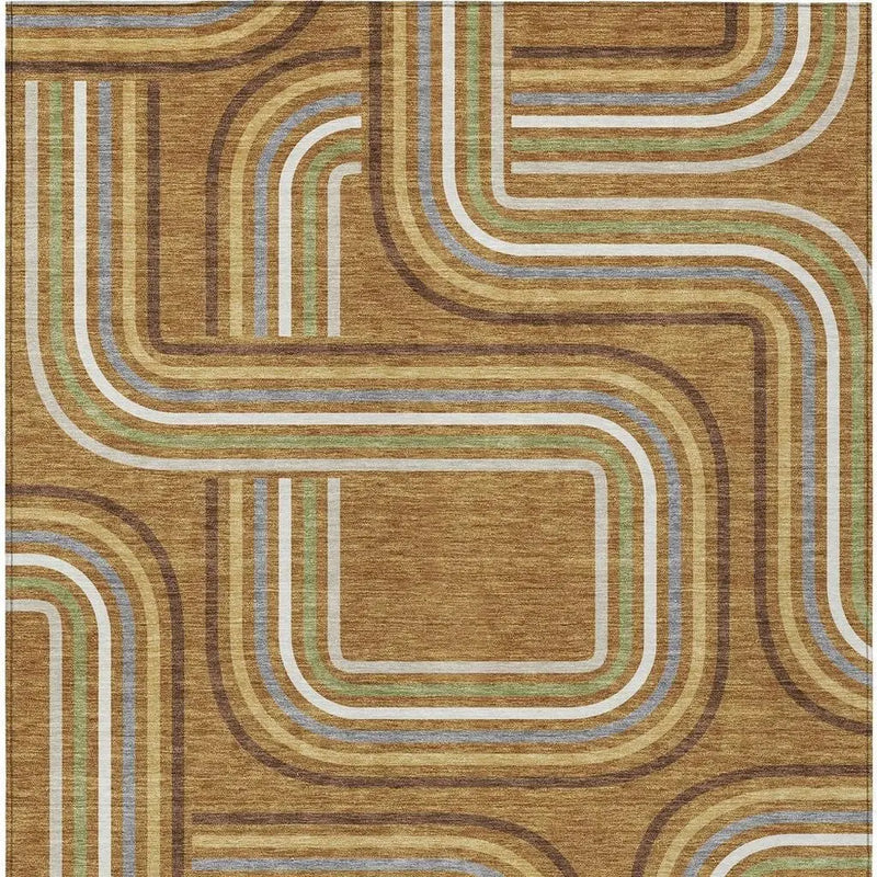 10' X 14' Orange And Gold Geometric Washable Indoor Outdoor Area Rug Homeroots Outdoor