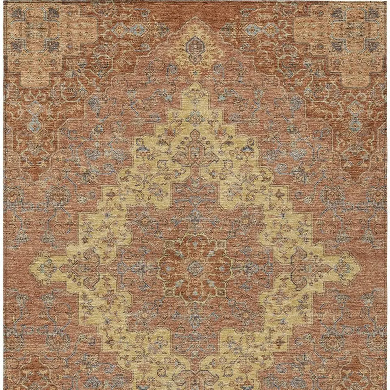 10' X 14' Orange And Gold Medallion Washable Indoor Outdoor Area Rug Homeroots Outdoor