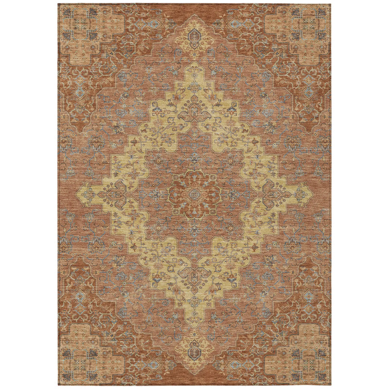 10' X 14' Orange And Gold Medallion Washable Indoor Outdoor Area Rug Homeroots Outdoor