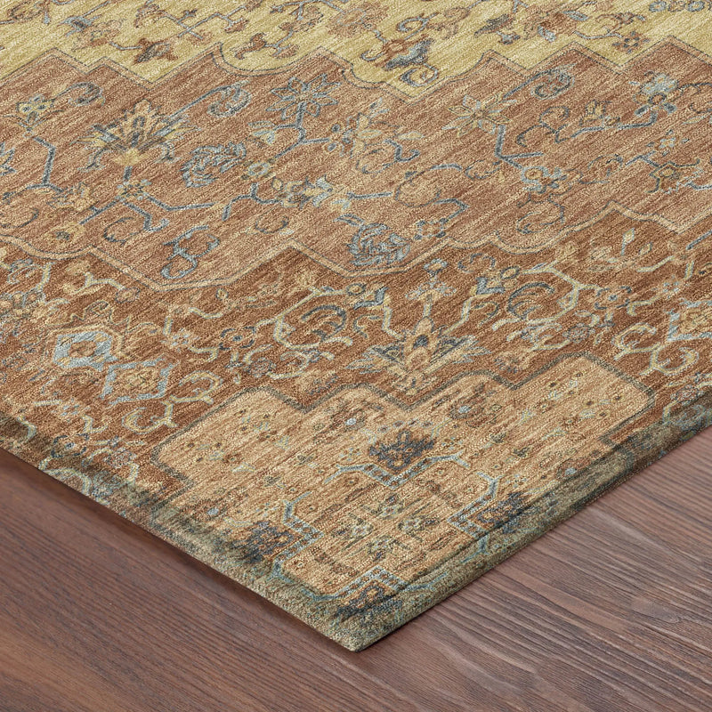 10' X 14' Orange And Gold Medallion Washable Indoor Outdoor Area Rug Homeroots Outdoor