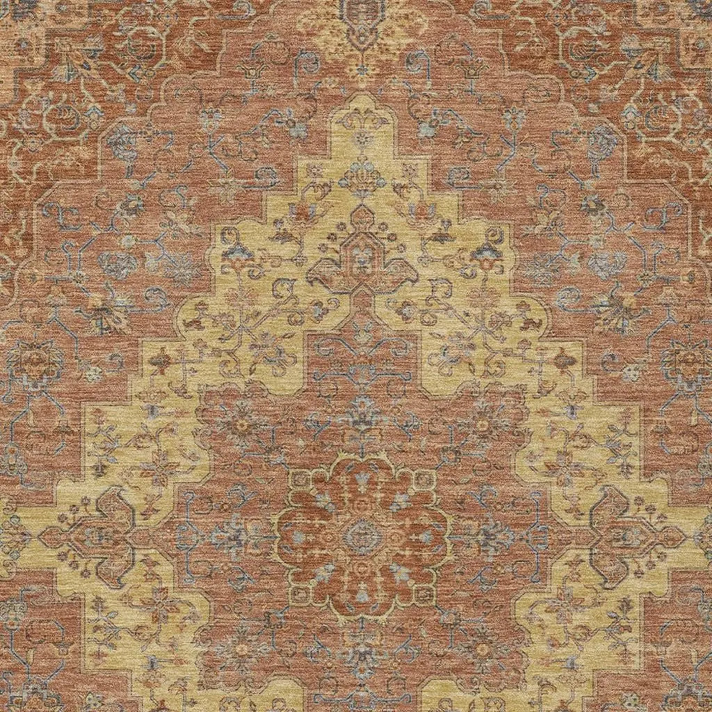 10' X 14' Orange And Gold Medallion Washable Indoor Outdoor Area Rug Homeroots Outdoor