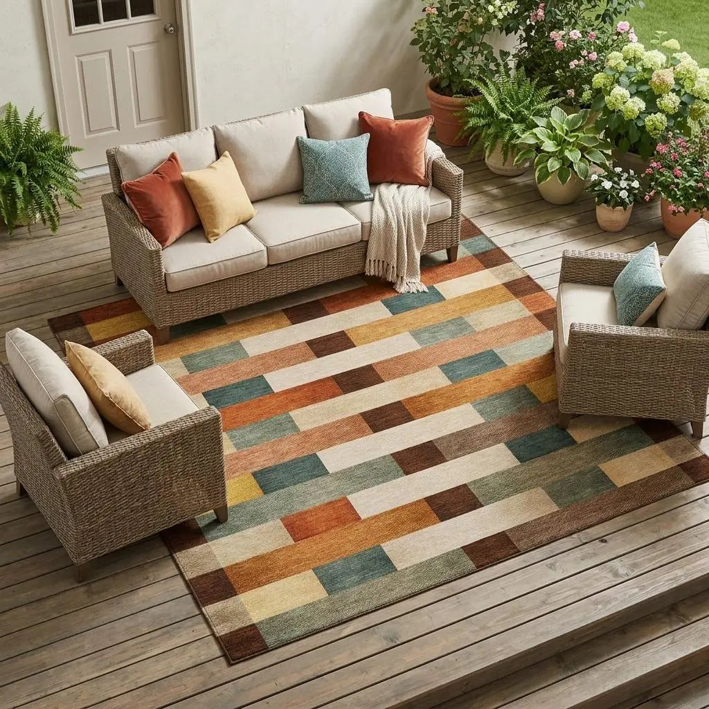 10' X 14' Orange And Gold Striped Washable Indoor Outdoor Area Rug Homeroots Outdoor