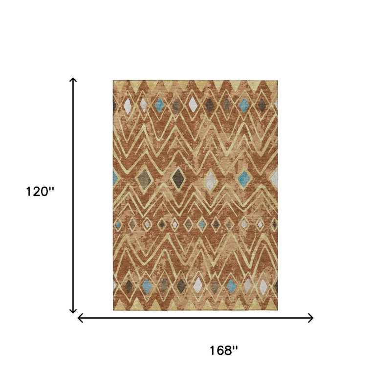 10' X 14' Orange And Graphite Geometric Washable Indoor Outdoor Area Rug Homeroots Outdoor