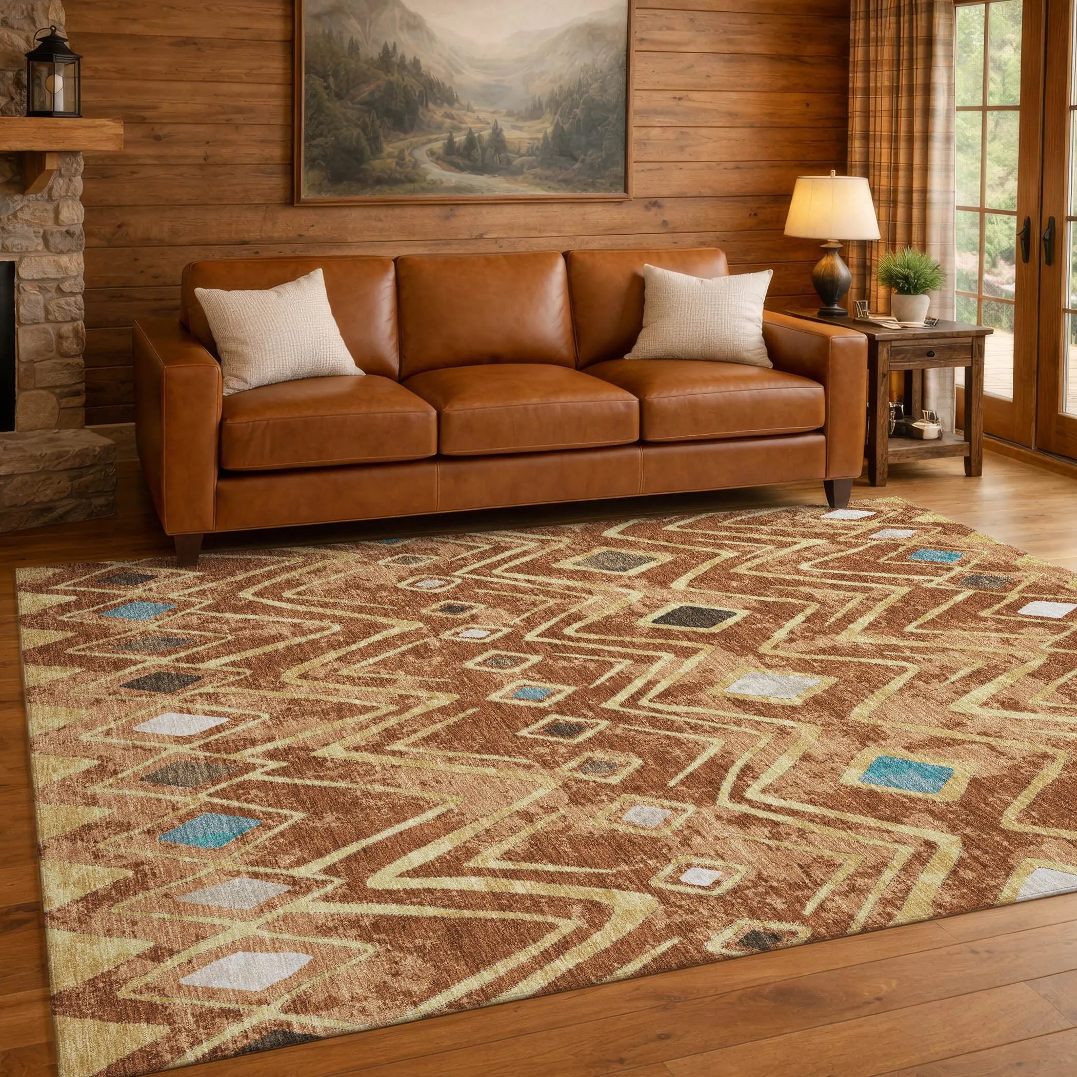 10' X 14' Orange And Graphite Geometric Washable Indoor Outdoor Area Rug Homeroots Outdoor