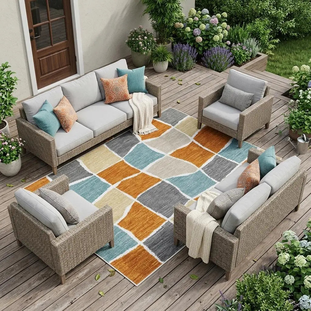 10' X 14' Orange And Graphite Geometric Washable Indoor Outdoor Area Rug Homeroots Outdoor