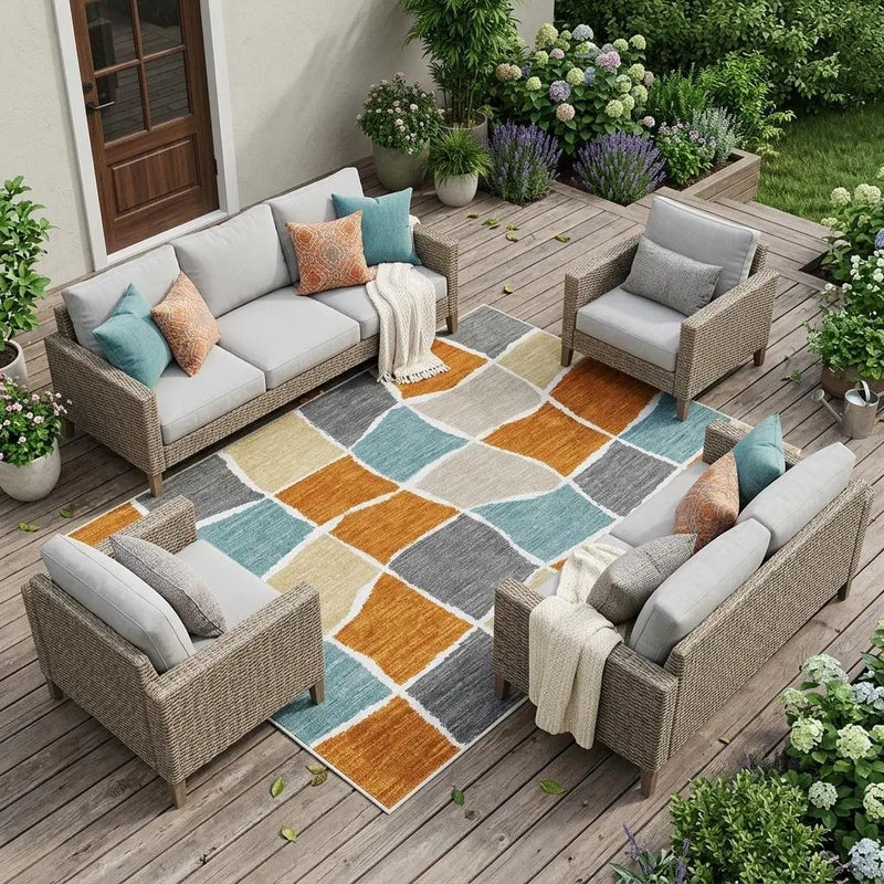 10' X 14' Orange And Graphite Geometric Washable Indoor Outdoor Area Rug Homeroots Outdoor