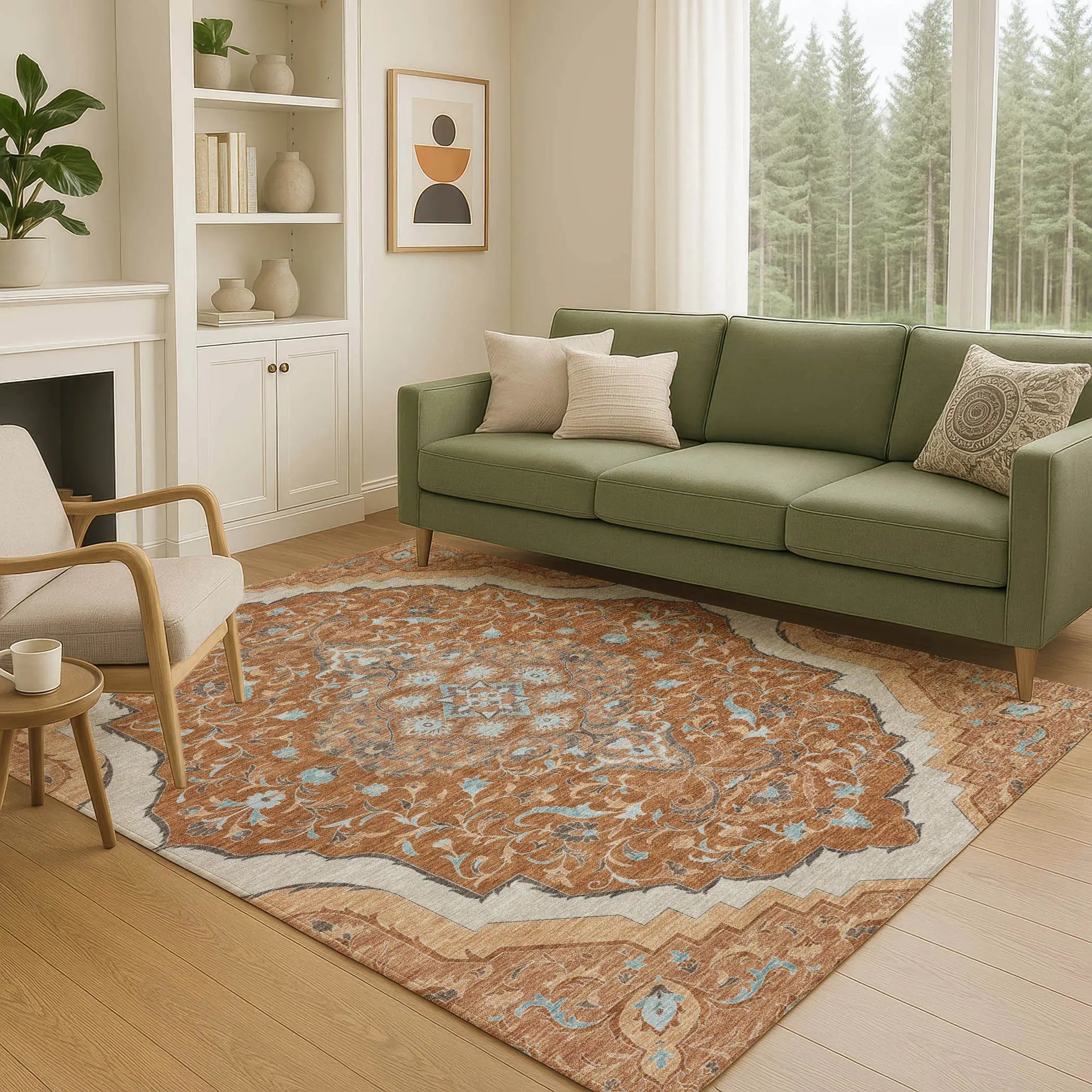 10' X 14' Orange And Graphite Medallion Washable Indoor Outdoor Area Rug Homeroots Outdoor