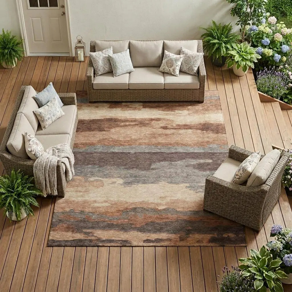 10' X 14' Orange And Gray Abstract Washable Indoor Outdoor Area Rug Homeroots Outdoor