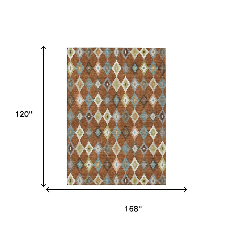 10' X 14' Orange And Gray Aztec Washable Indoor Outdoor Area Rug Homeroots Outdoor
