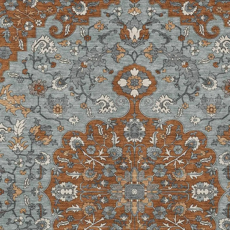 10' X 14' Orange And Gray Floral Medallion Washable Indoor Outdoor Area Rug Homeroots Outdoor