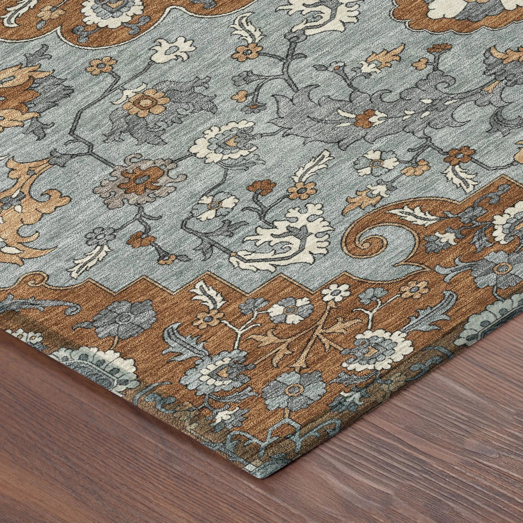 10' X 14' Orange And Gray Floral Medallion Washable Indoor Outdoor Area Rug Homeroots Outdoor