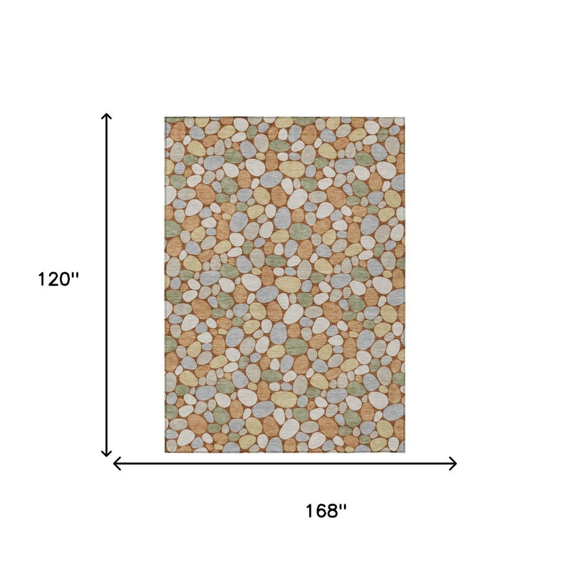 10' X 14' Orange And Gray Geometric Washable Indoor Outdoor Area Rug Homeroots Outdoor