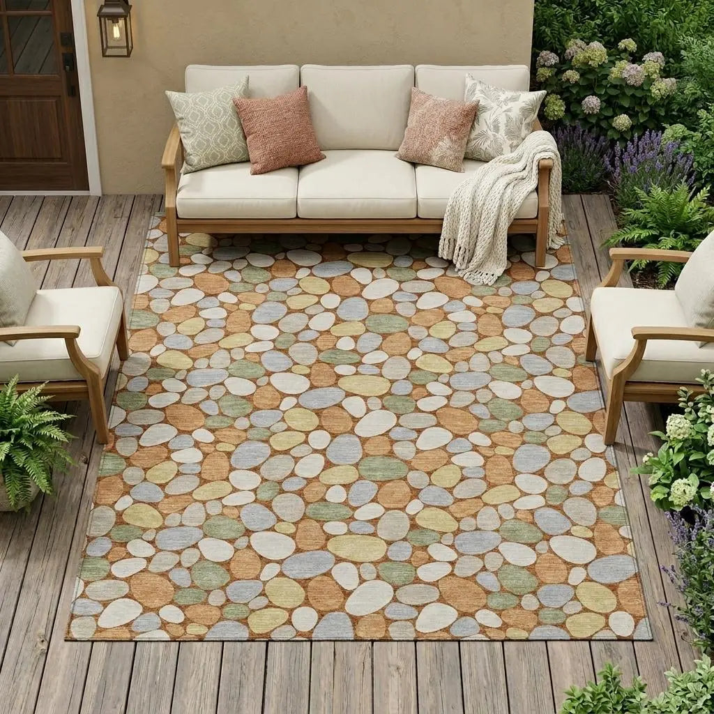 10' X 14' Orange And Gray Geometric Washable Indoor Outdoor Area Rug Homeroots Outdoor